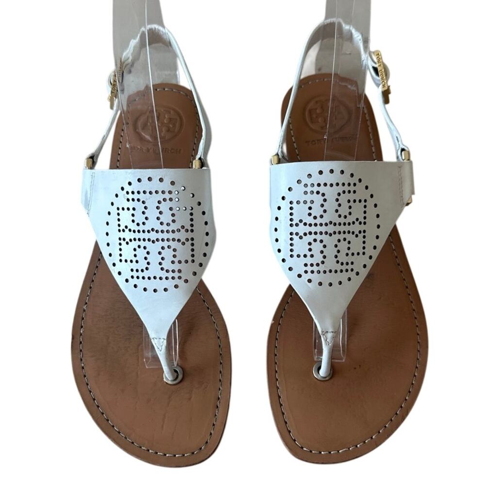 Tory Burch Capri White Perforated Logo Slingback Sandals 7